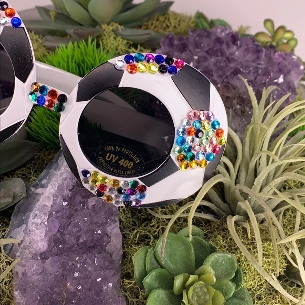 Round Soccer Fan Bling Sunglasses Rainbow multi color round shades nwot